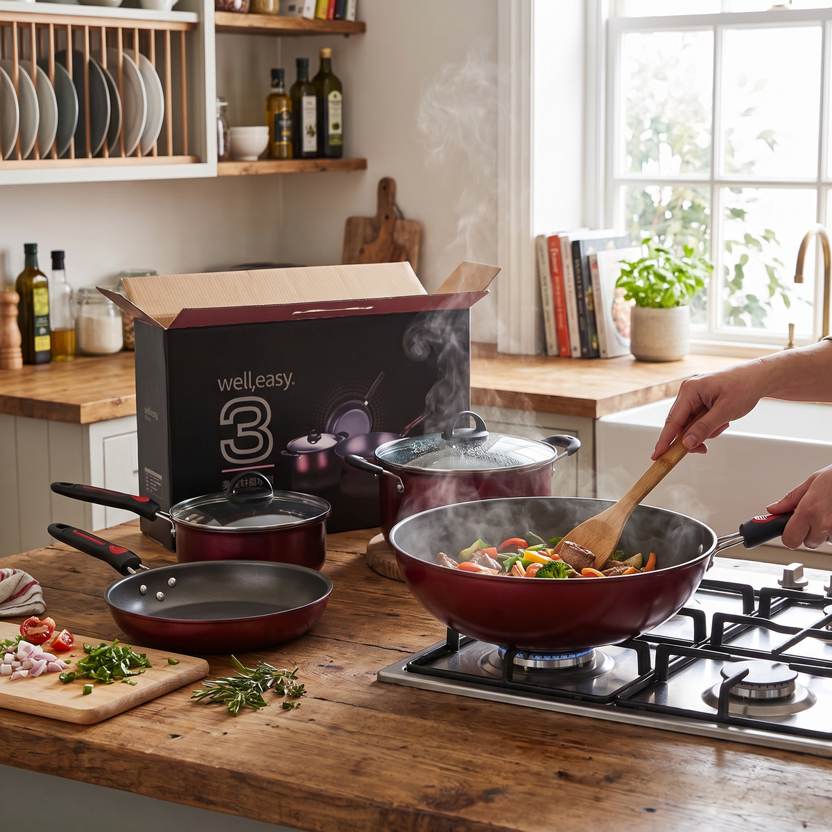 Factory Direct Sale Cookware Set Hao Li Three-Piece Cookware Non-Stick Pan Wok Soup Pot Frying Pan Gift Set Wholesale