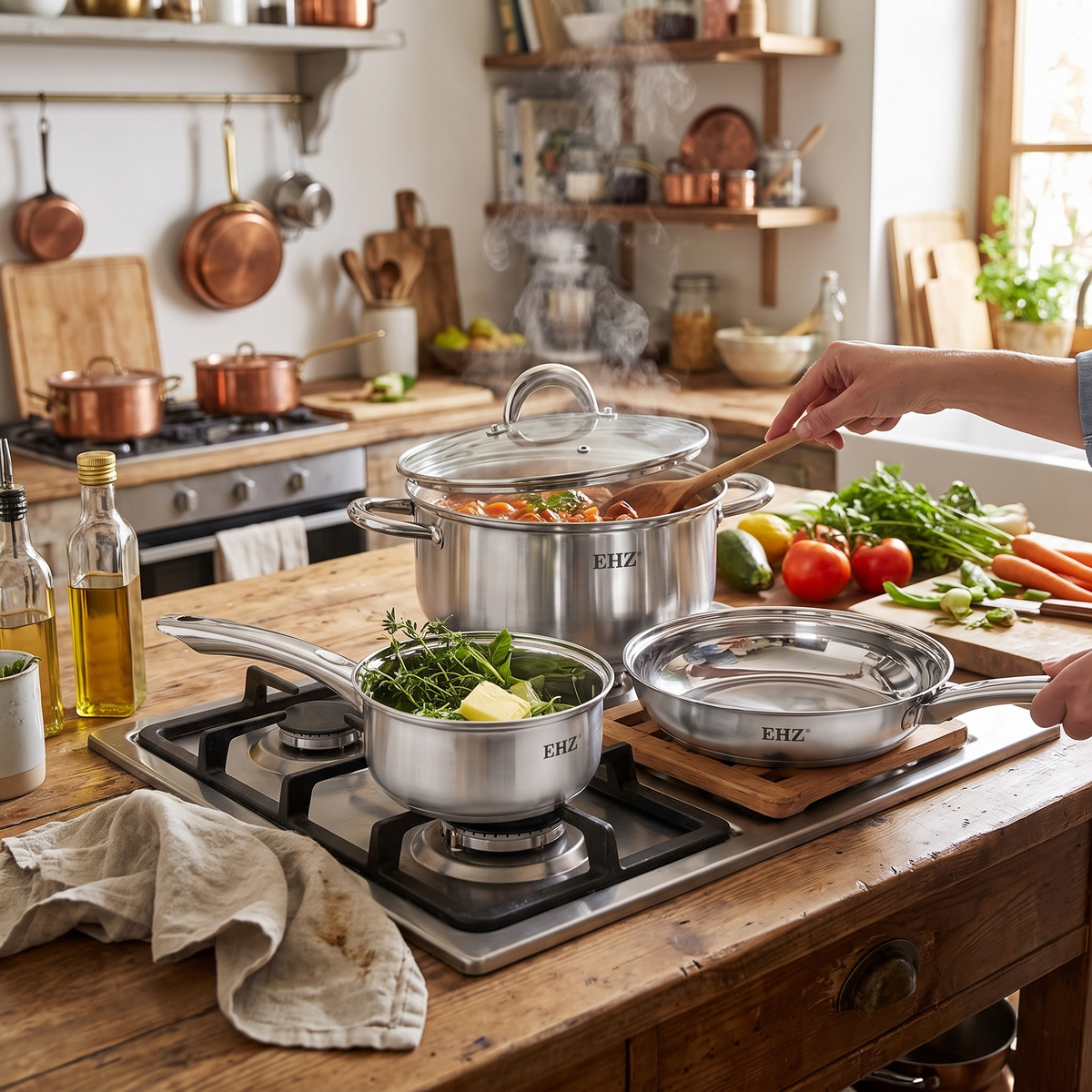 Pot Combination Stainless Steel Non-Stick Pan Full Set With Lid