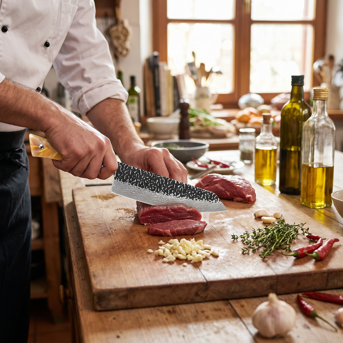 Stainless Chef's Knife Marbled Handle Diagonal Kitchen Knife Meat Slicing Knife Household Kitchen Knives