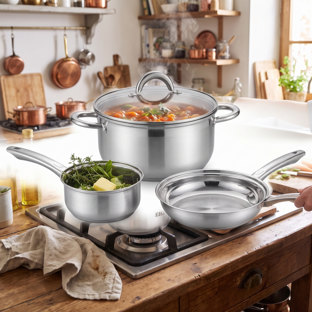 Pot Combination Stainless Steel Non-Stick Pan Full Set With Lid